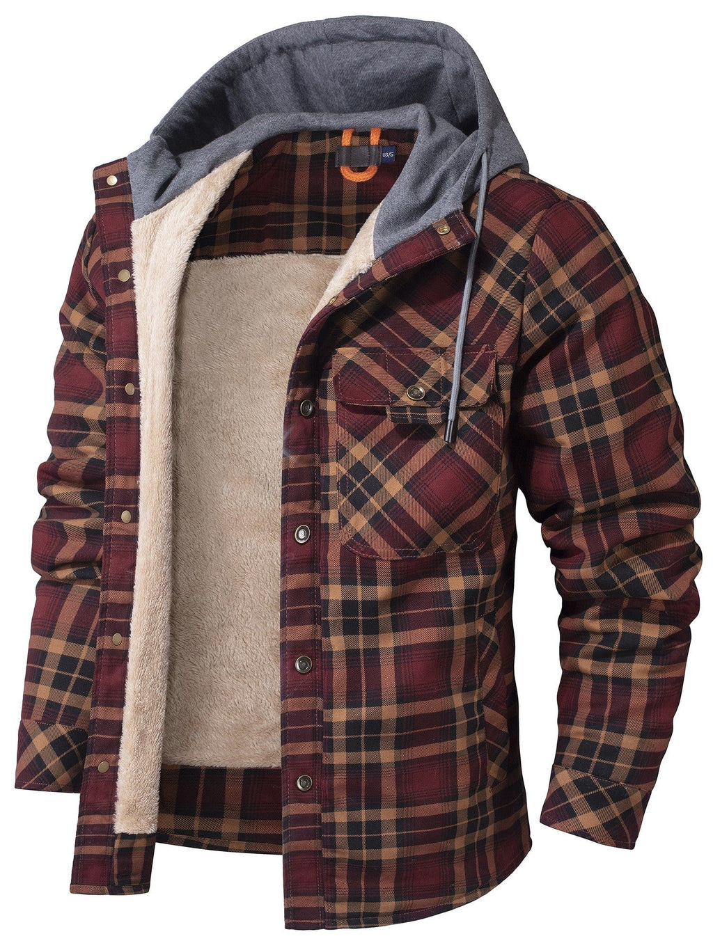 Hooded Faux Fur Lined Flannel Shirt Jacket for Men | Cold Weather