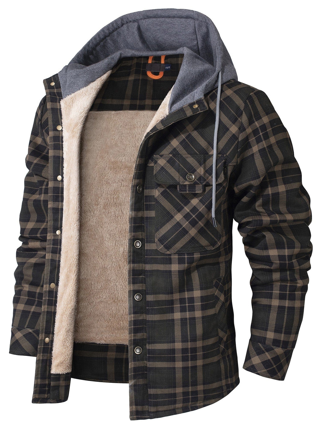 Hooded Faux Fur Lined Flannel Shirt Jacket for Men | Cold Weather