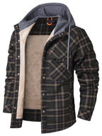 Hooded Faux Fur Lined Flannel Shirt Jacket for Men | Cold Weather