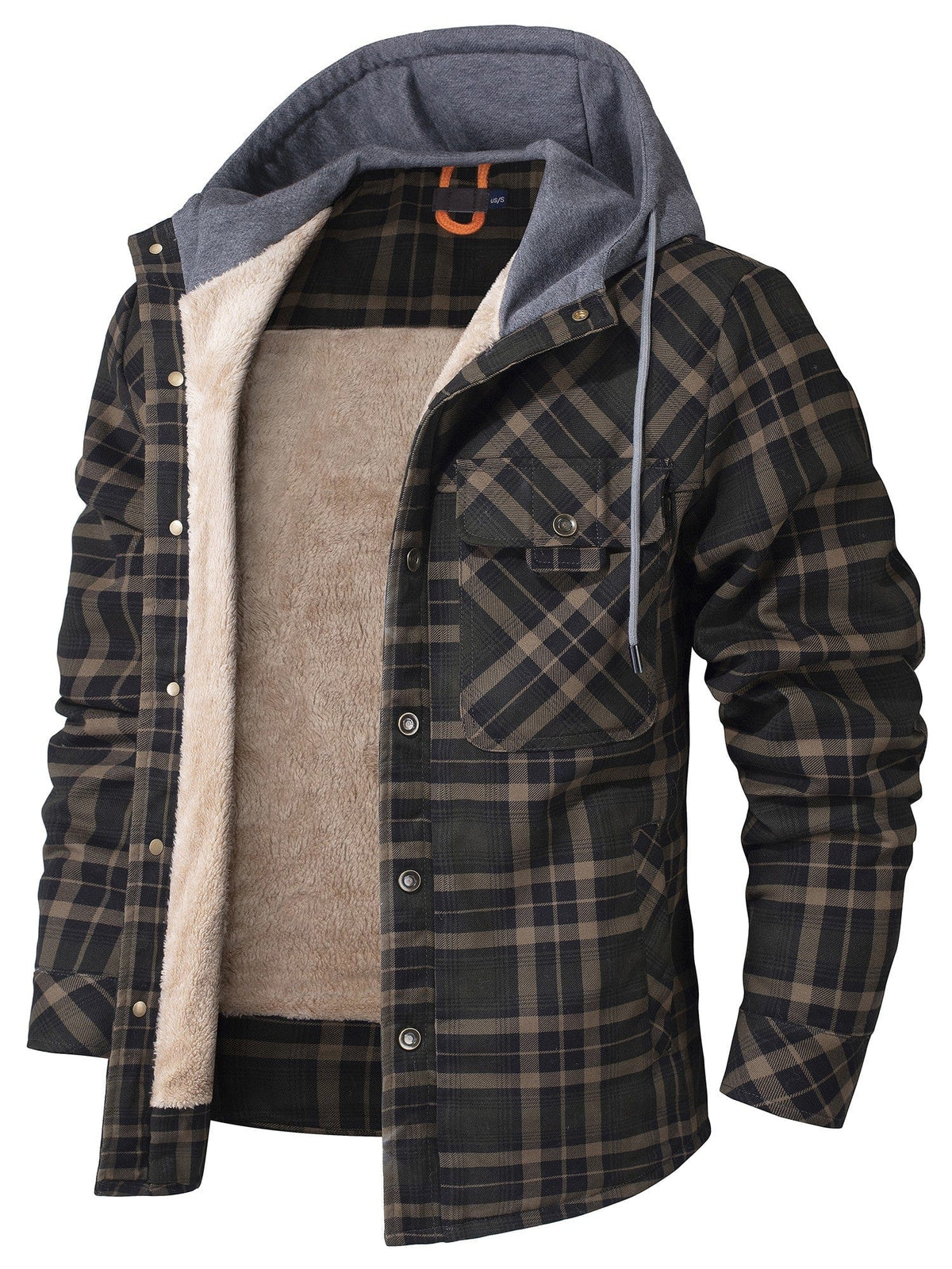 Hooded Faux Fur Lined Flannel Shirt Jacket for Men | Cold Weather
