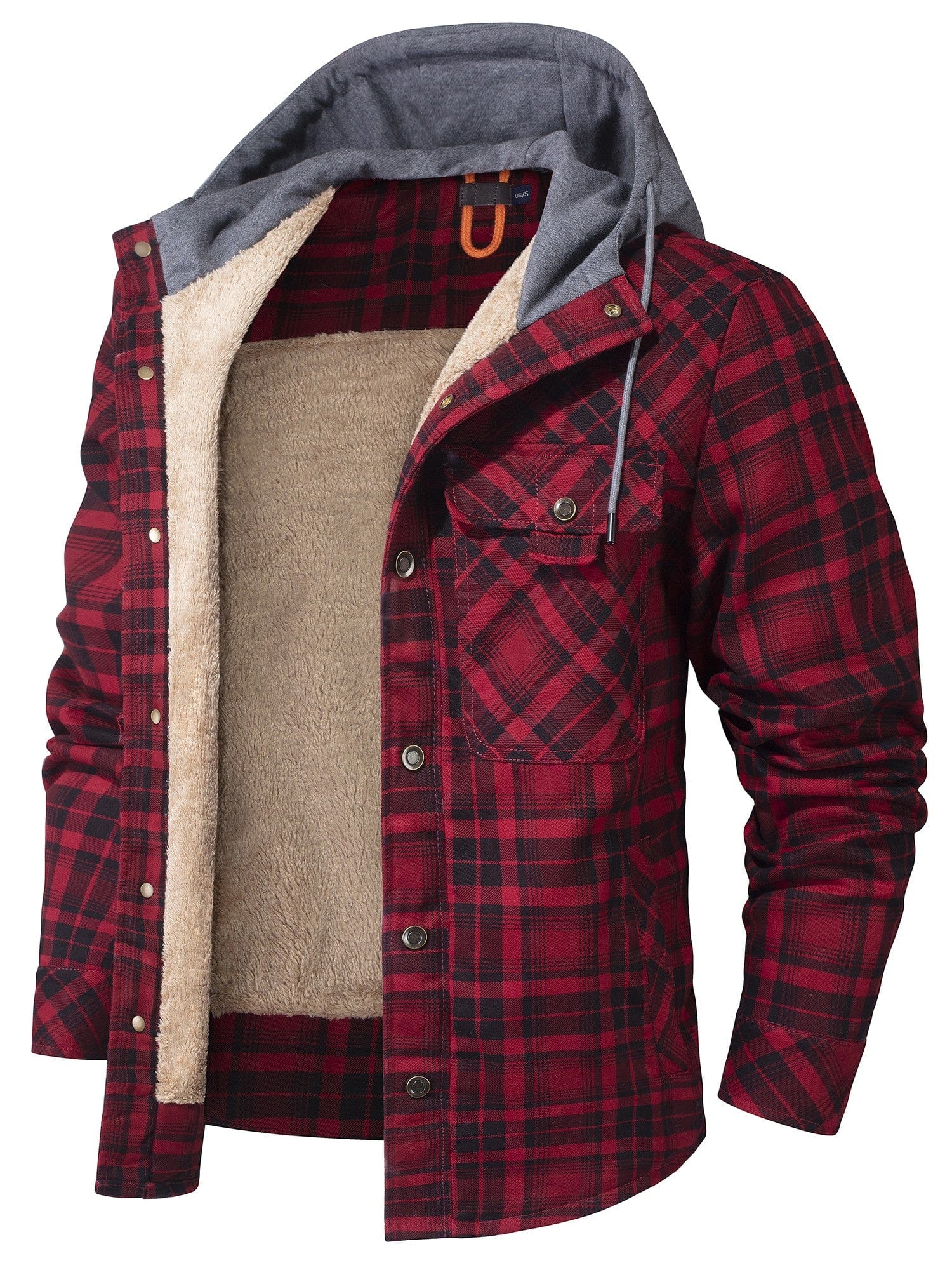 Hooded Faux Fur Lined Flannel Shirt Jacket for Men | Cold Weather