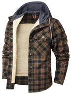 Hooded Faux Fur Lined Flannel Shirt Jacket for Men | Cold Weather