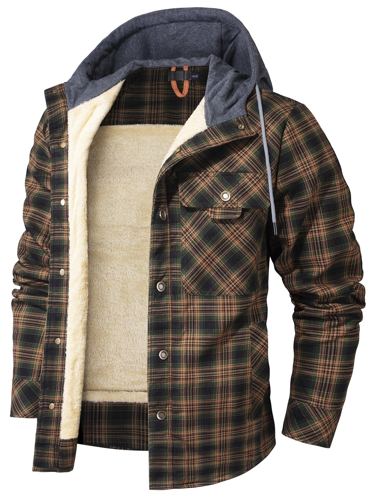 Hooded Faux Fur Lined Flannel Shirt Jacket for Men | Cold Weather