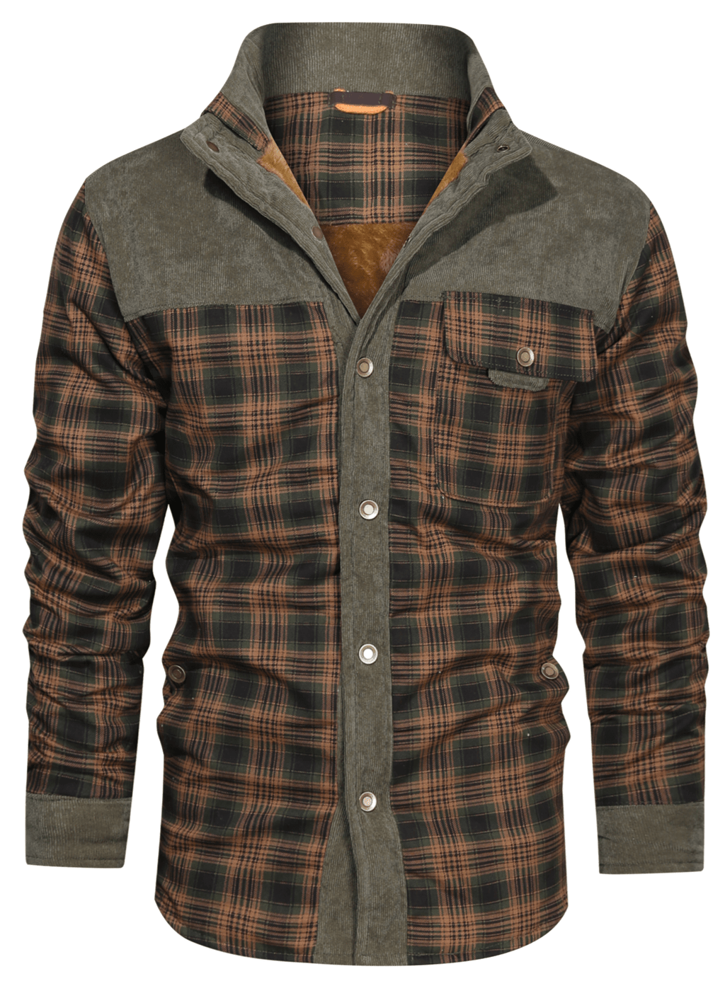 Snap Front Faux Fur Lined Flannel Jacket for Men | Winter Outerwear