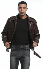 Coffee Brown PU Leather Zip Up Jacket for Men | Casual Wear