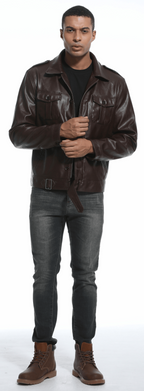 Coffee Brown PU Leather Zip Up Jacket for Men | Casual Wear
