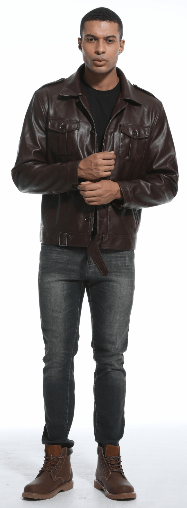 Coffee Brown PU Leather Zip Up Jacket for Men | Casual Wear