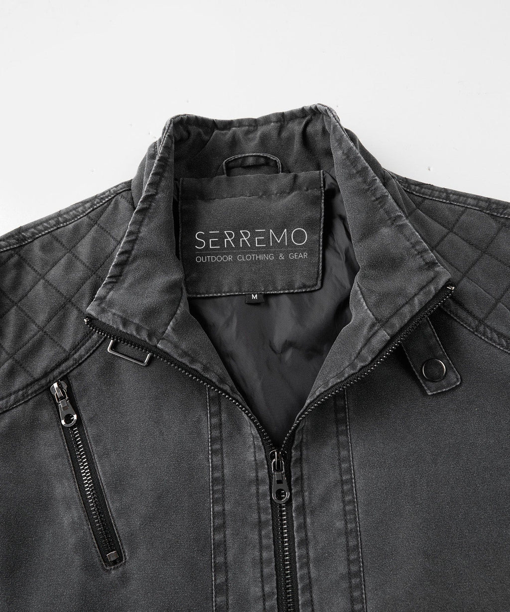 Washed Canvas Quilted Shoulder Moto Jacket for Men | Casual Wear