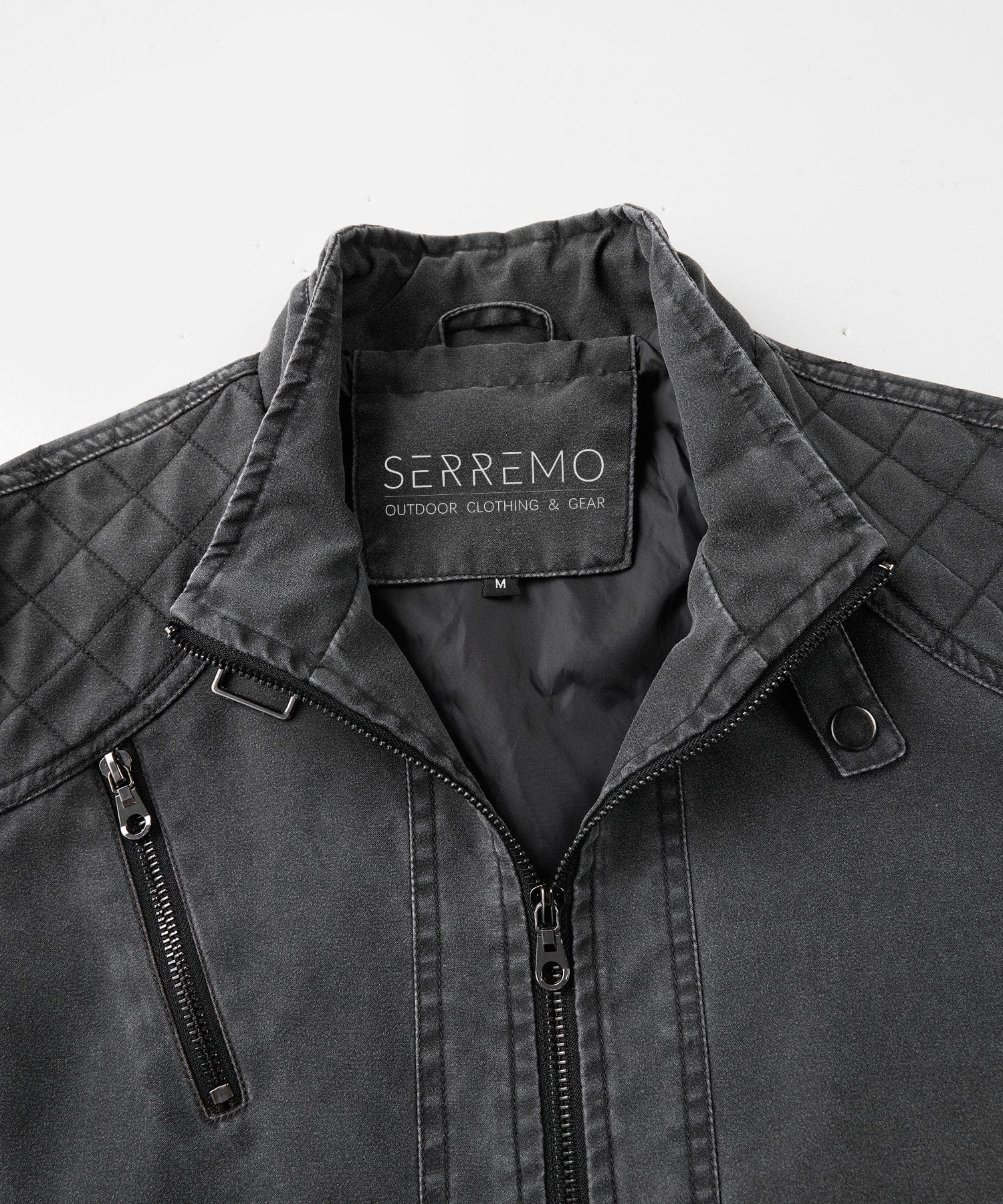 Washed Canvas Quilted Shoulder Moto Jacket for Men | Casual Wear