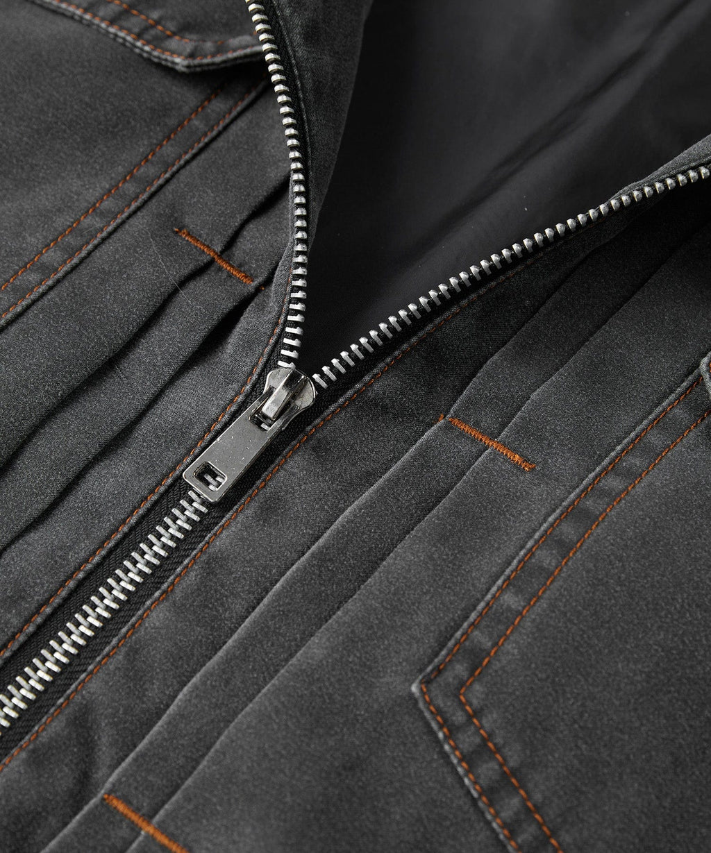 Distressed Canvas Jacket with Plaid Lined Hood for Men | Casual Wear