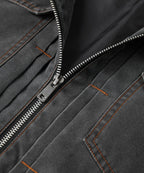 Distressed Canvas Jacket with Plaid Lined Hood for Men | Casual Wear