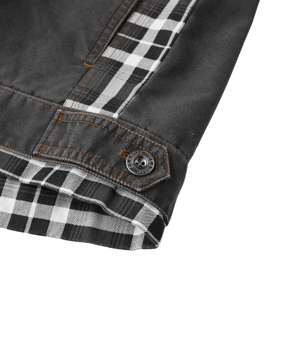 Distressed Canvas Jacket with Plaid Lined Hood for Men | Casual Wear