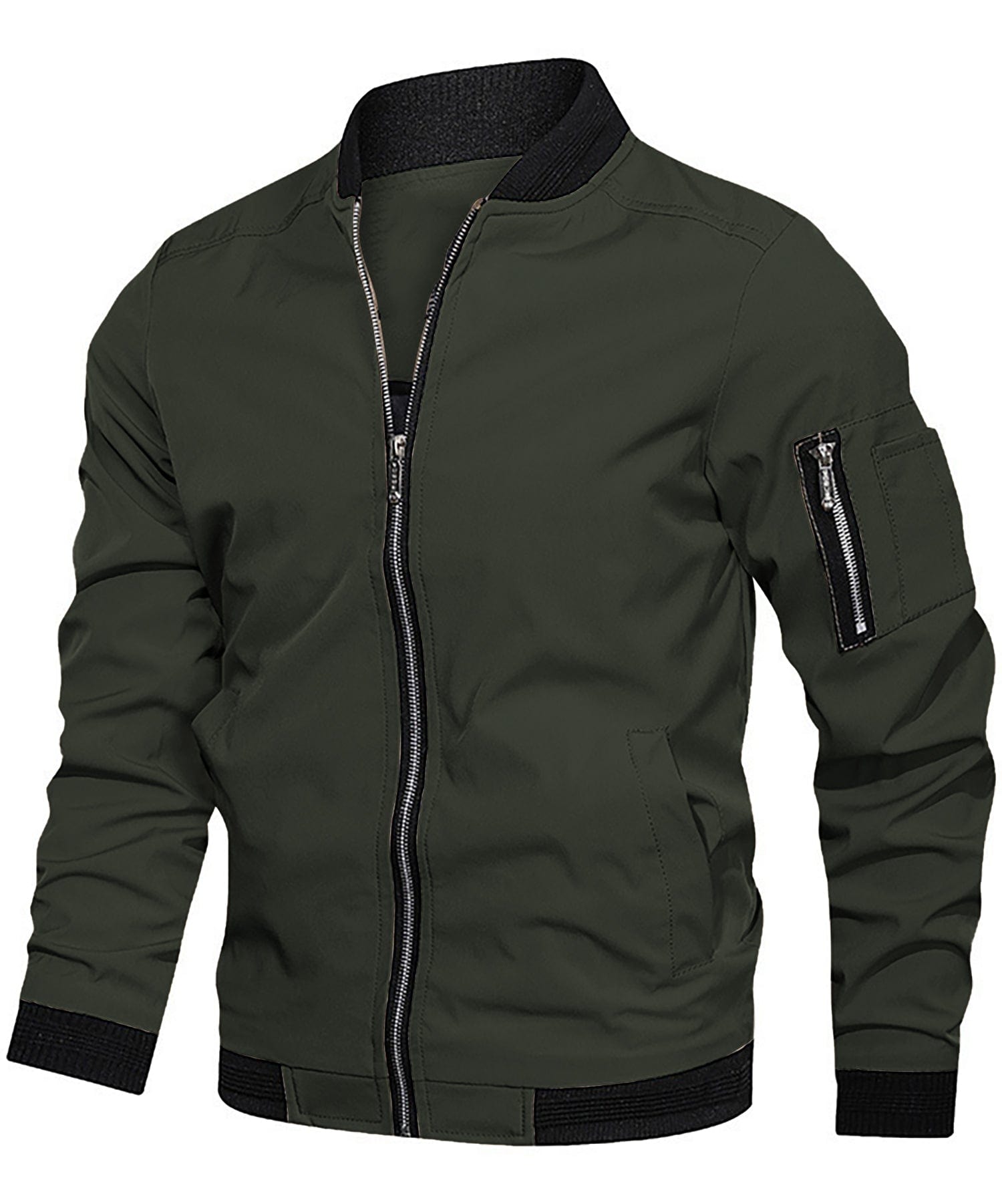 Lightweight Zip Up Bomber Jacket with Shoulder Pocket for Men | Spring Fall