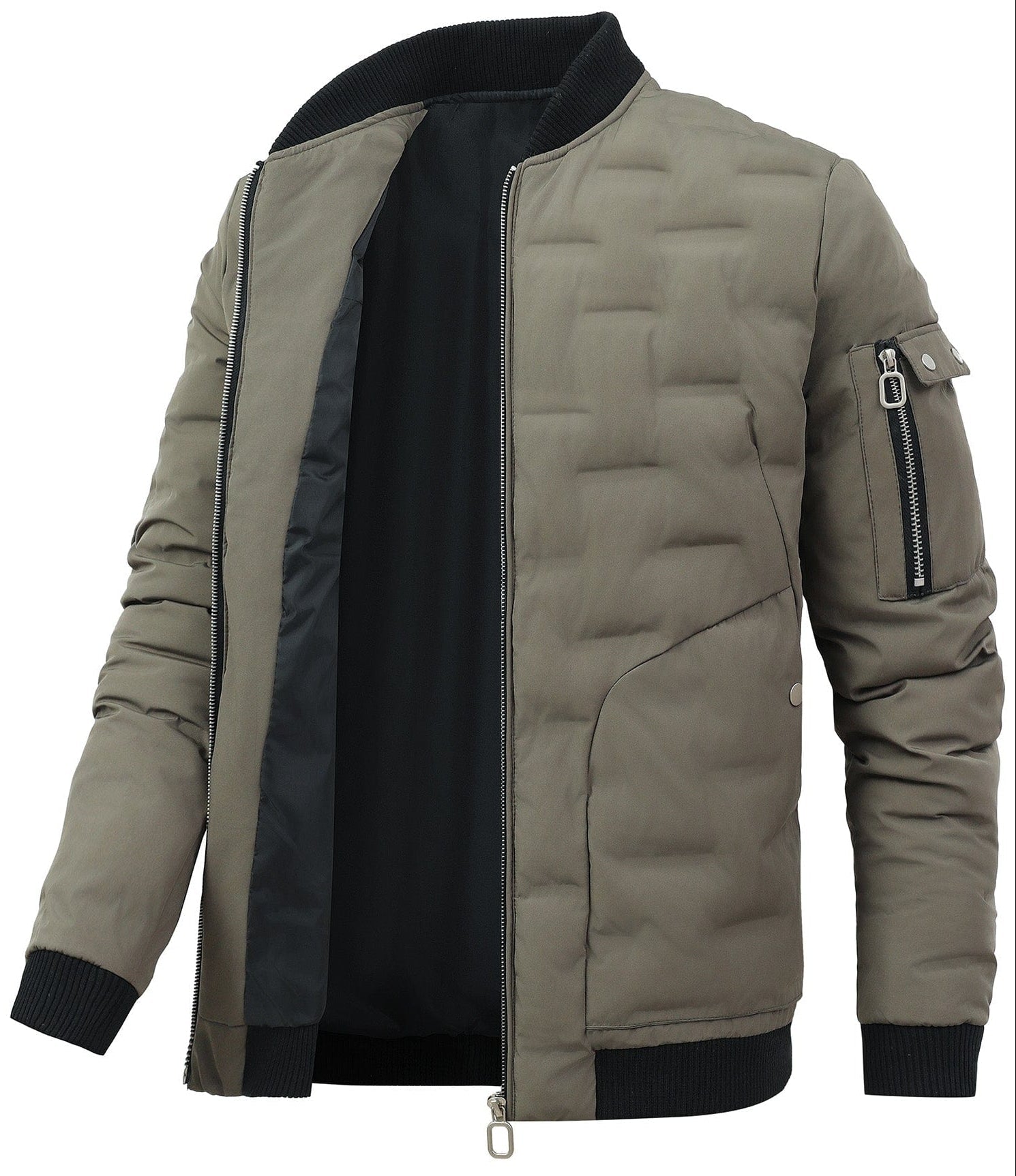Army Green Insulated Puffer Bomber Jacket for Men | Winter Outerwear