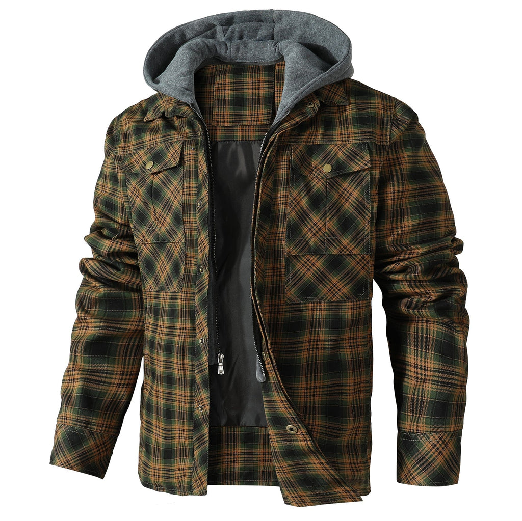 Quilted Insulated Hooded Flannel Jacket for Men | Outdoor Wear