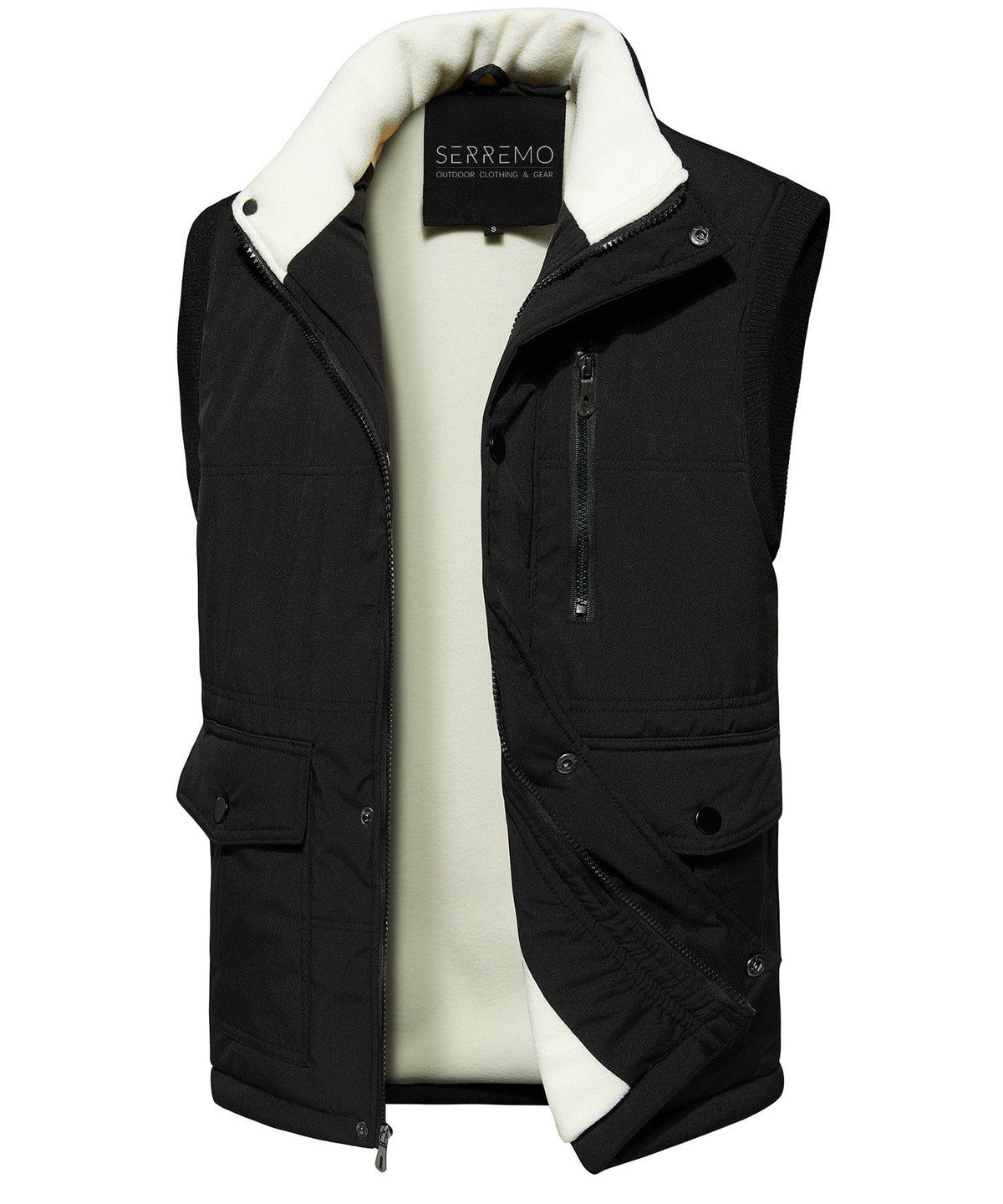 Fleece Collar Multi Pocket Zip Up Vest for Men | Outdoor Layering