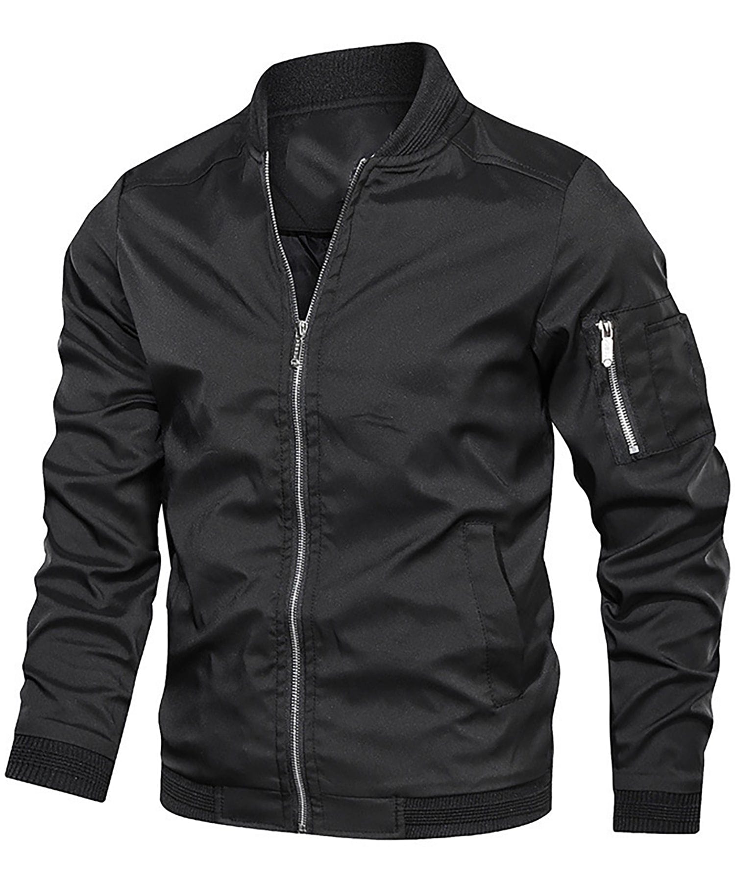 Lightweight Zip Up Bomber Jacket with Shoulder Pocket for Men | Spring Fall