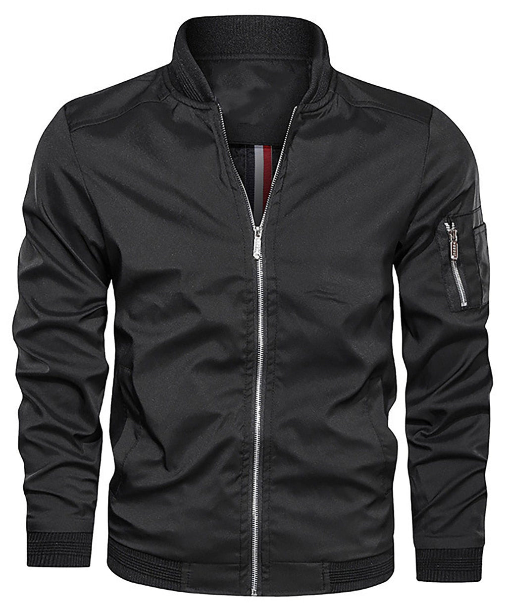 Lightweight Zip Up Bomber Jacket with Shoulder Pocket for Men | Spring Fall