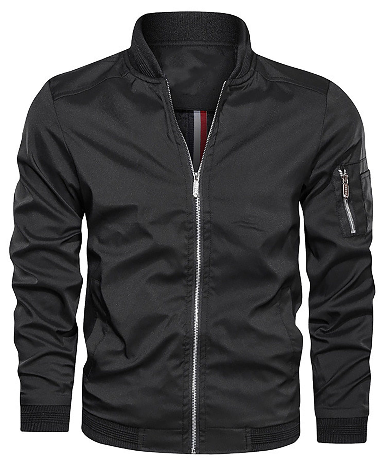 Lightweight Zip Up Bomber Jacket with Shoulder Pocket for Men | Spring Fall