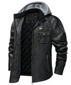 Removable Hood Quilted Lined PU Leather Jacket for Men | Casual Wear