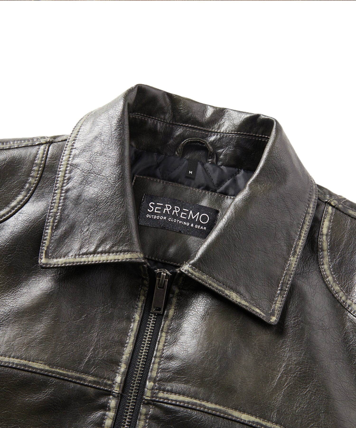 Distressed Finish Zip Pocket PU Leather Jacket for Men | Casual Wear