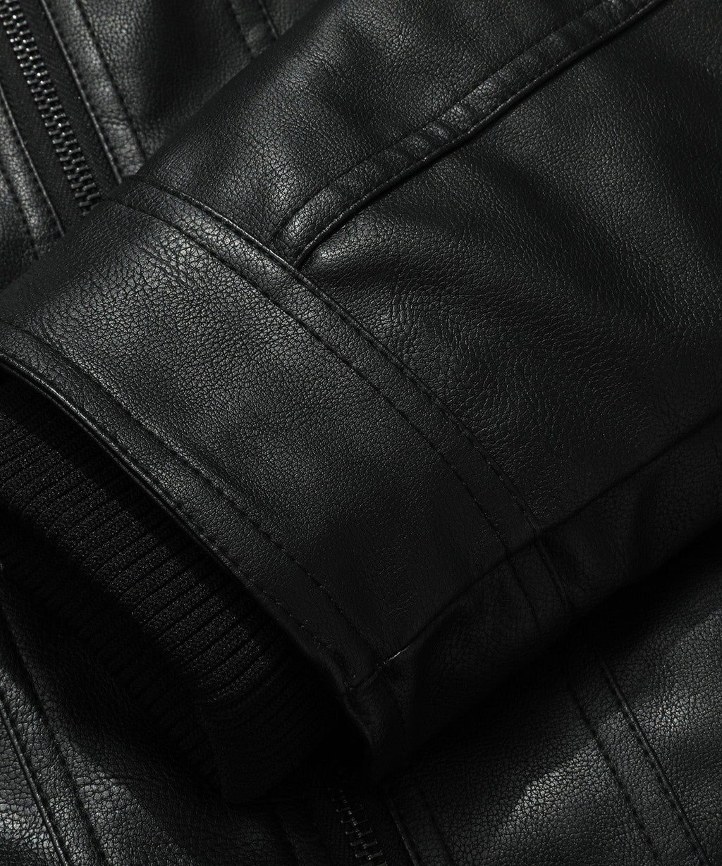 Removable Hood PU Leather Bomber Jacket for Men | Casual Wear