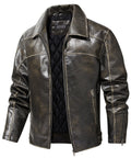 Distressed Finish Zip Pocket PU Leather Jacket for Men | Casual Wear