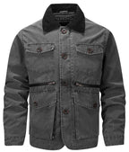 Corduroy Collar Multi Pocket Canvas Utility Jacket for Men | Casual Wear