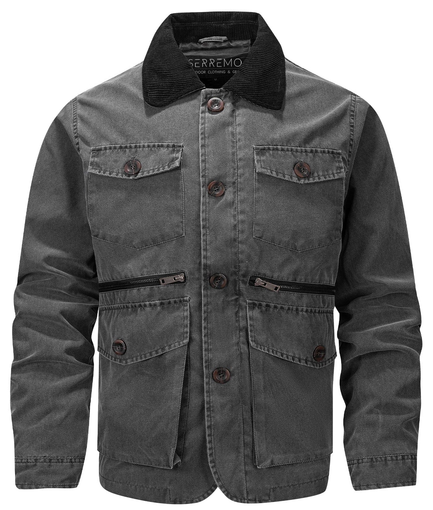 Corduroy Collar Multi Pocket Canvas Utility Jacket for Men | Casual Wear