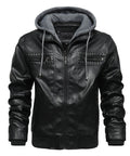 Removable Hood PU Leather Bomber Jacket for Men | Casual Wear