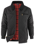 Diamond Quilted Corduroy Collar Zip Bomber Jacket for Men | Layering