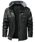 Removable Hood Quilted Lined PU Leather Jacket for Men | Casual Wear