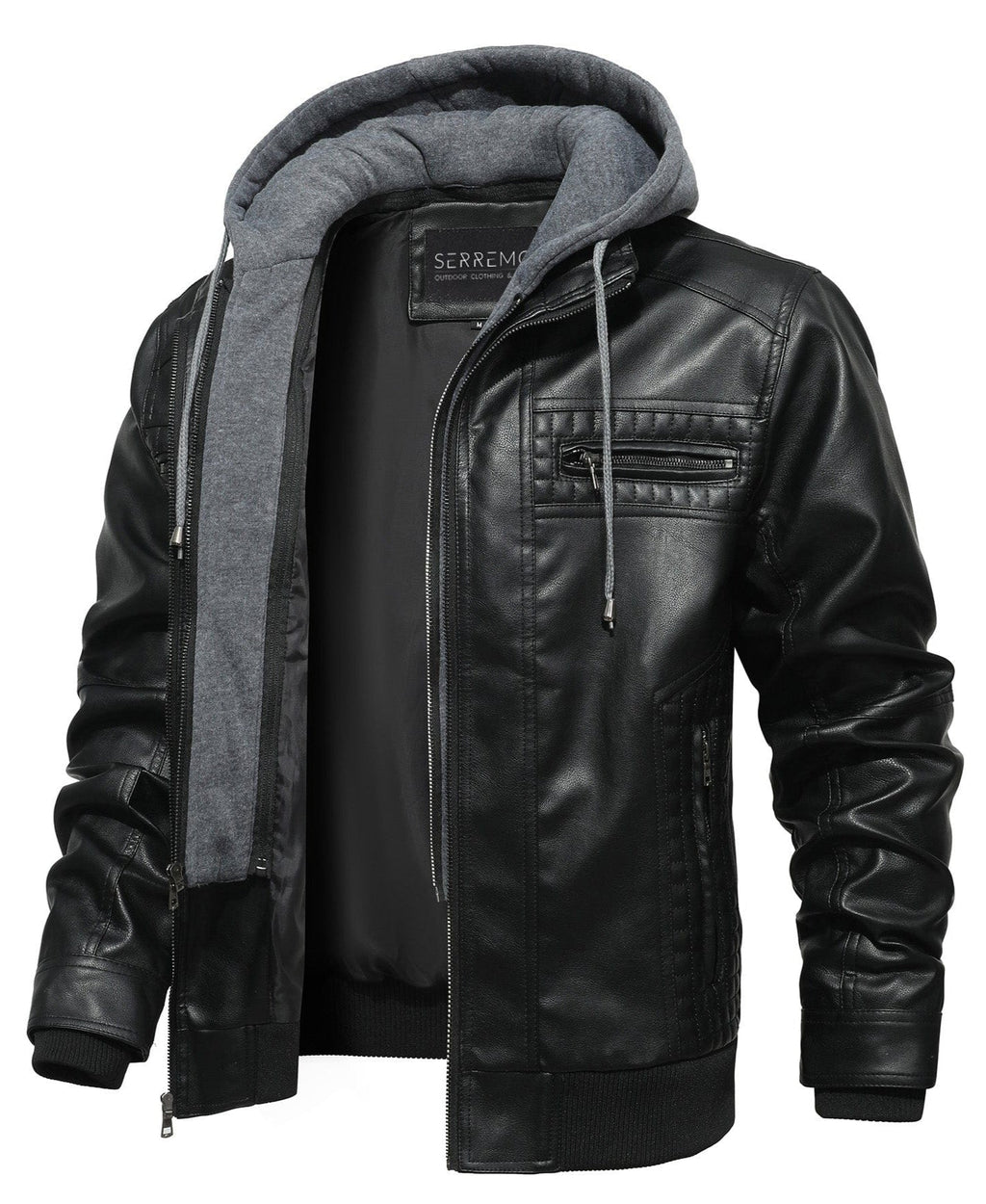 Removable Hood PU Leather Bomber Jacket for Men | Casual Wear