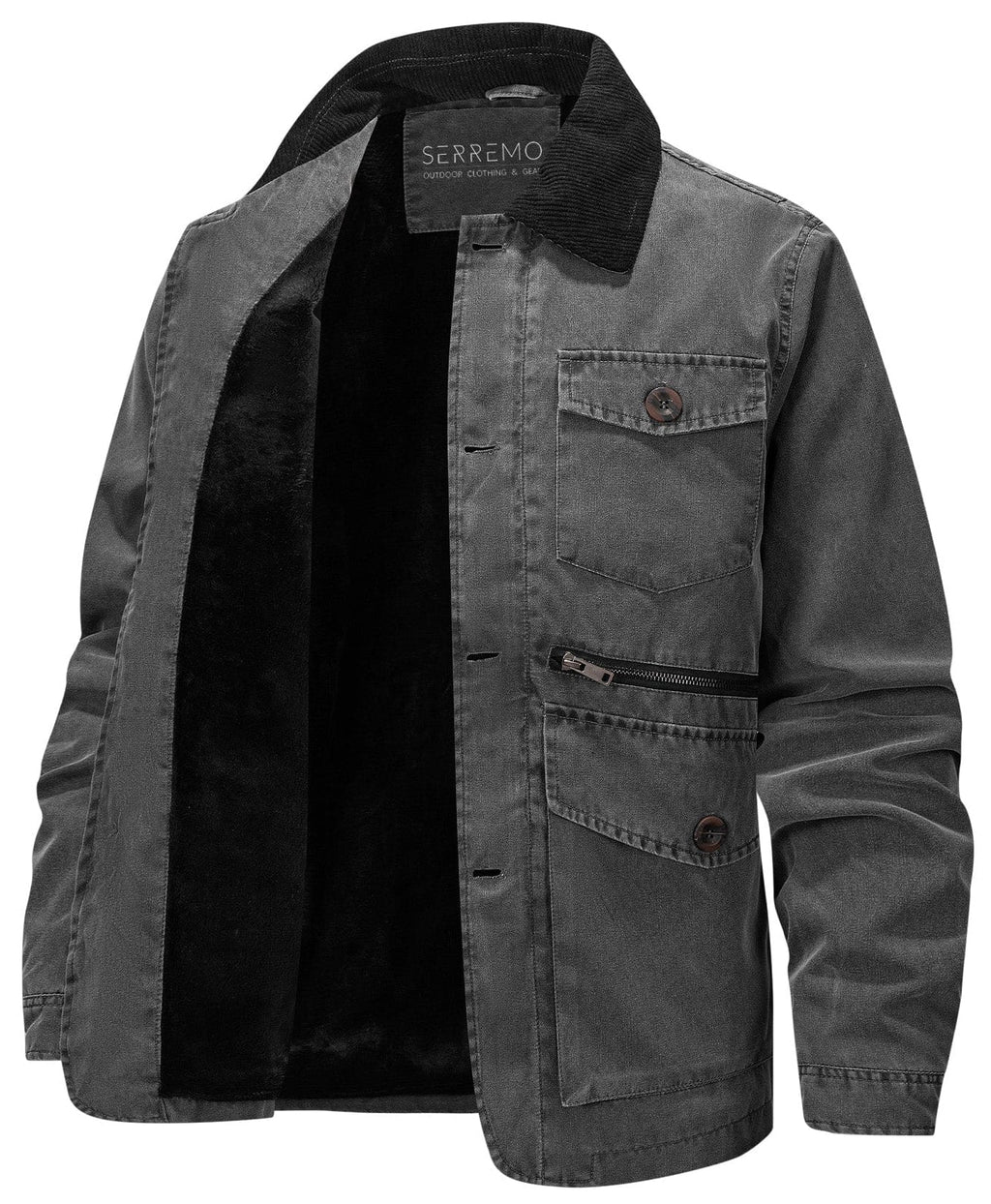 Corduroy Collar Multi Pocket Canvas Utility Jacket for Men | Casual Wear