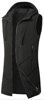 Hooded Longline Quilted Vest with Zip Pockets for Men | Urban Layering