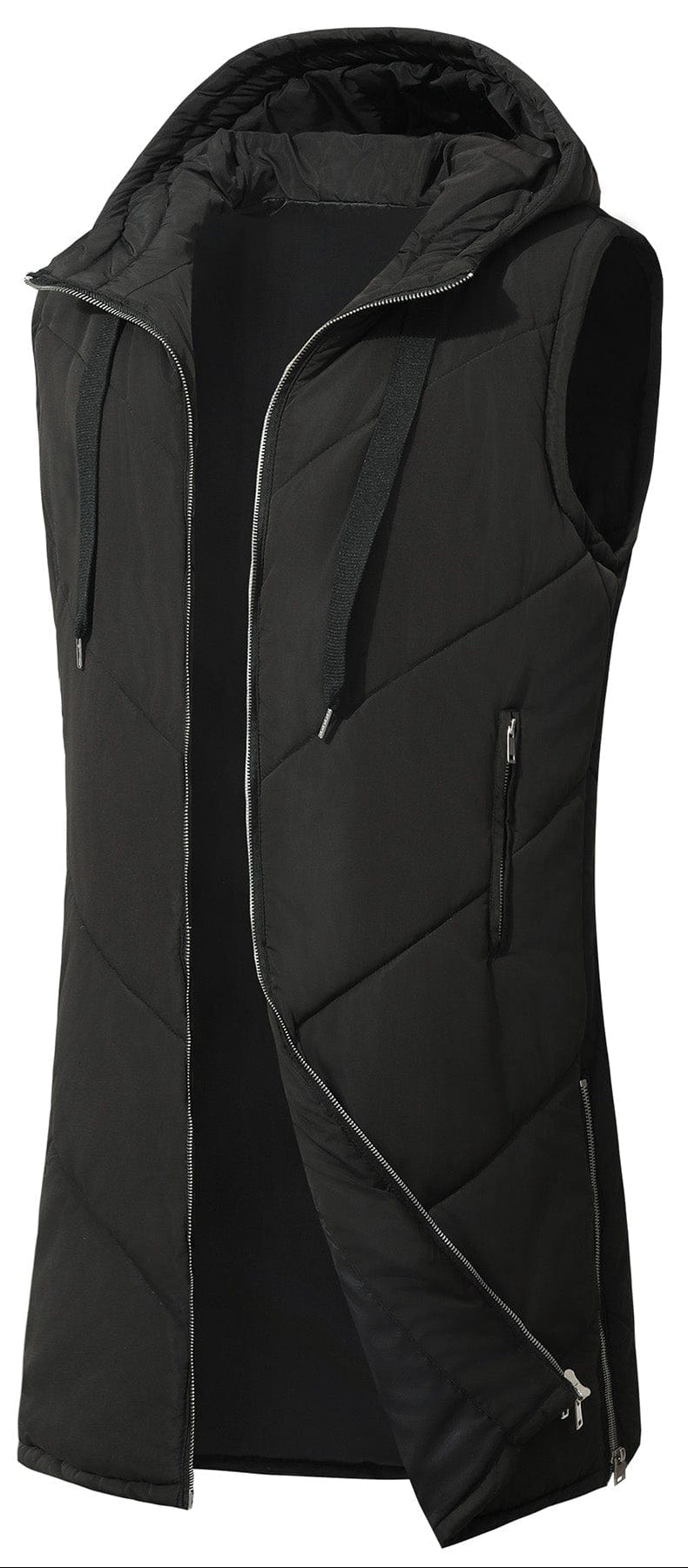 Hooded Longline Quilted Vest with Zip Pockets for Men | Urban Layering