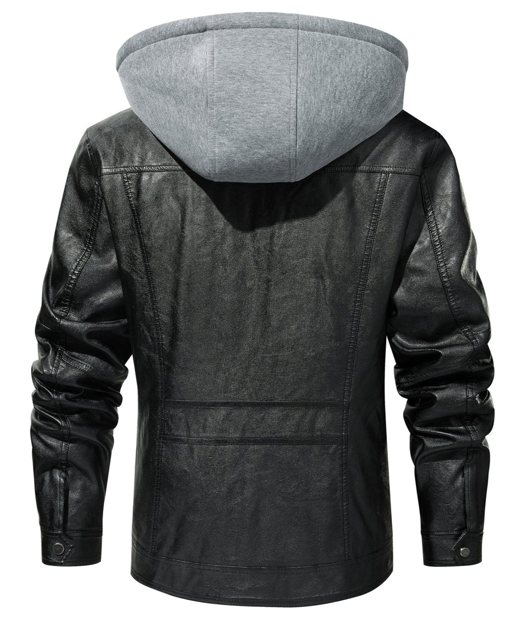 Removable Hood Quilted Lined PU Leather Jacket for Men | Casual Wear