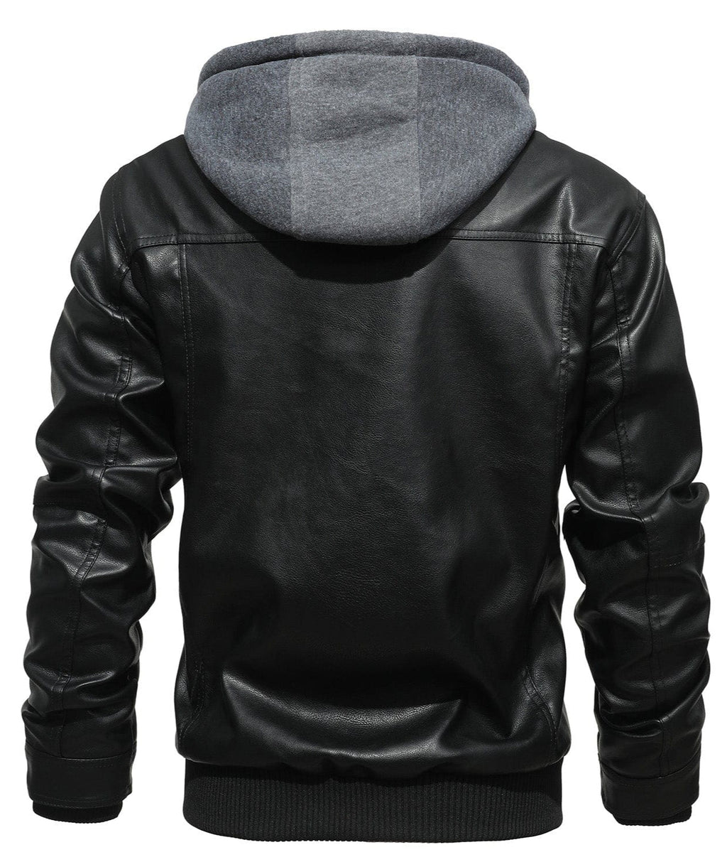 Removable Hood PU Leather Bomber Jacket for Men | Casual Wear