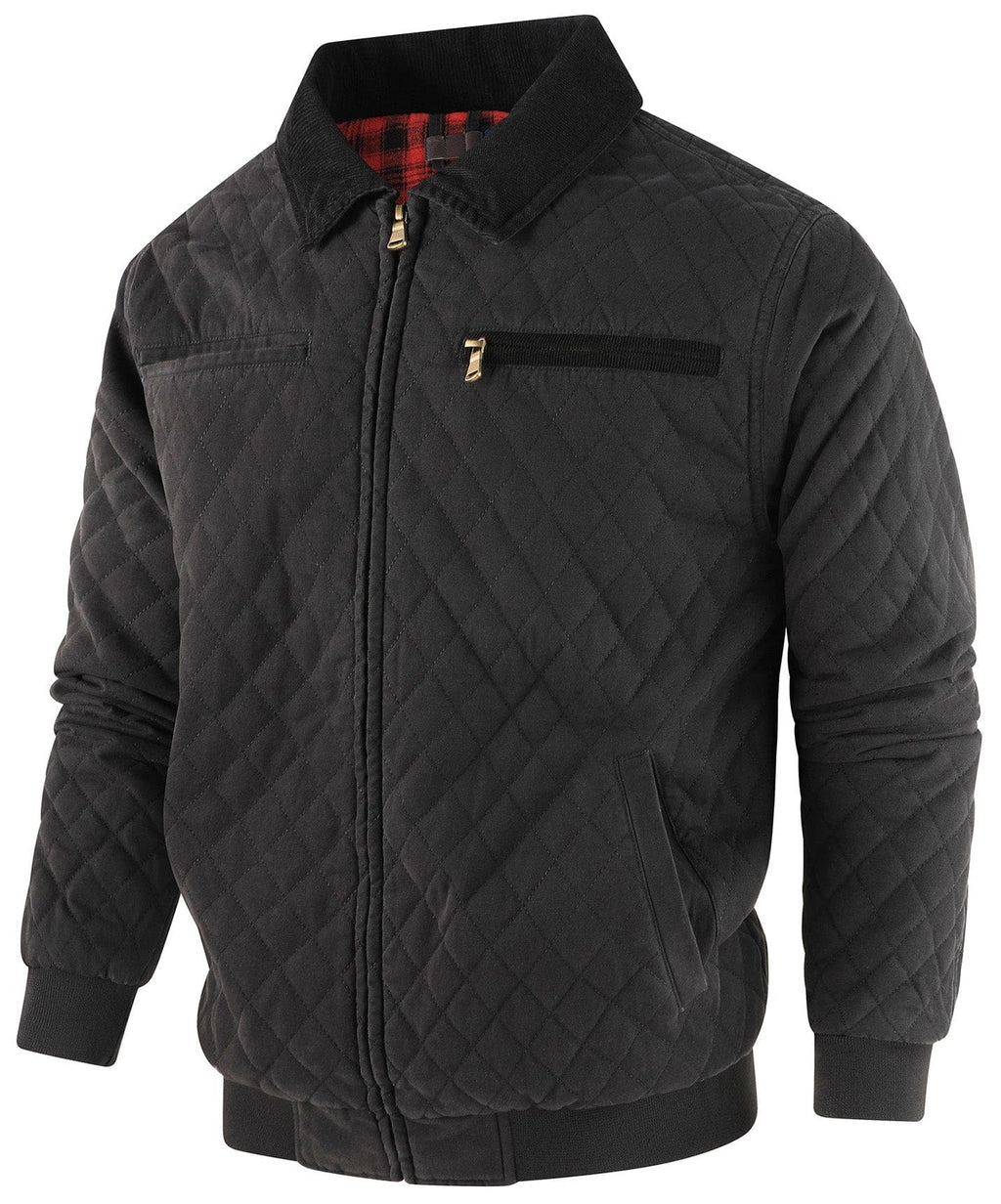 Diamond Quilted Corduroy Collar Zip Bomber Jacket for Men | Layering