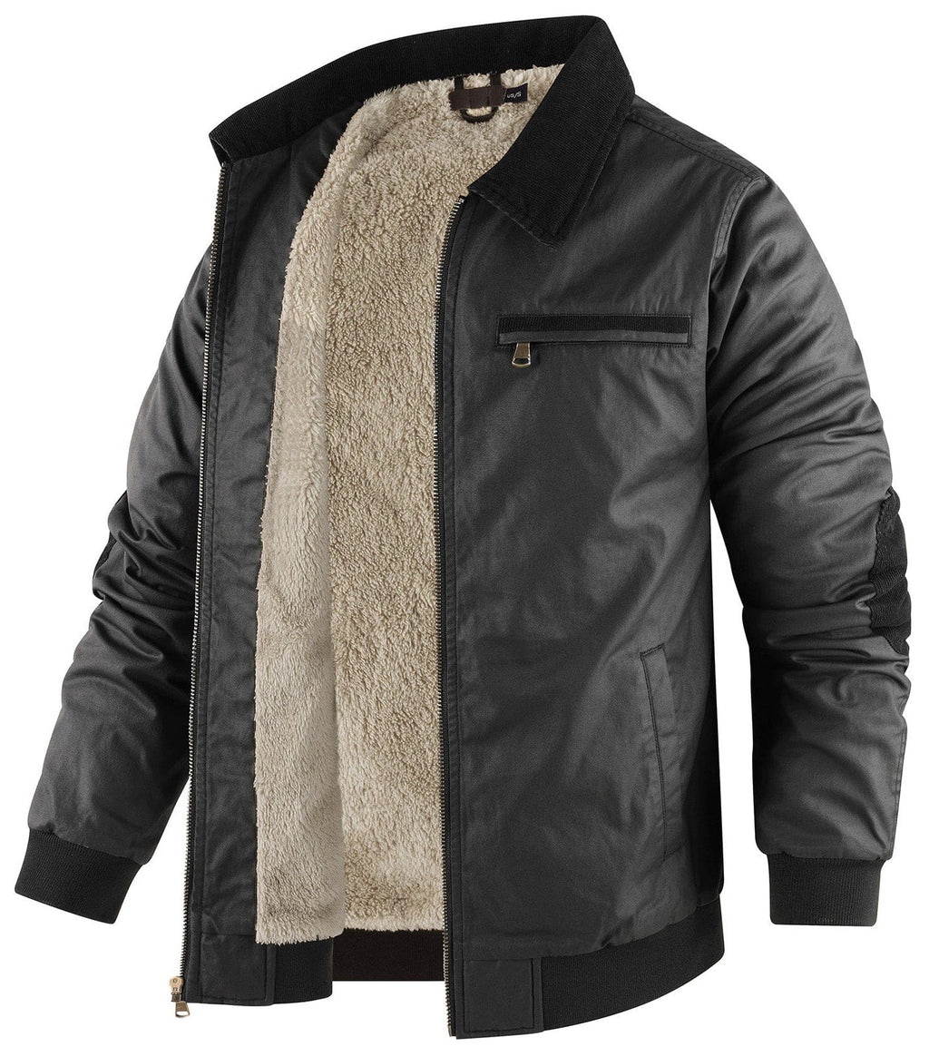 Fleece Lined Structured Collar Zip Bomber Jacket for Men | Winter Outerwear