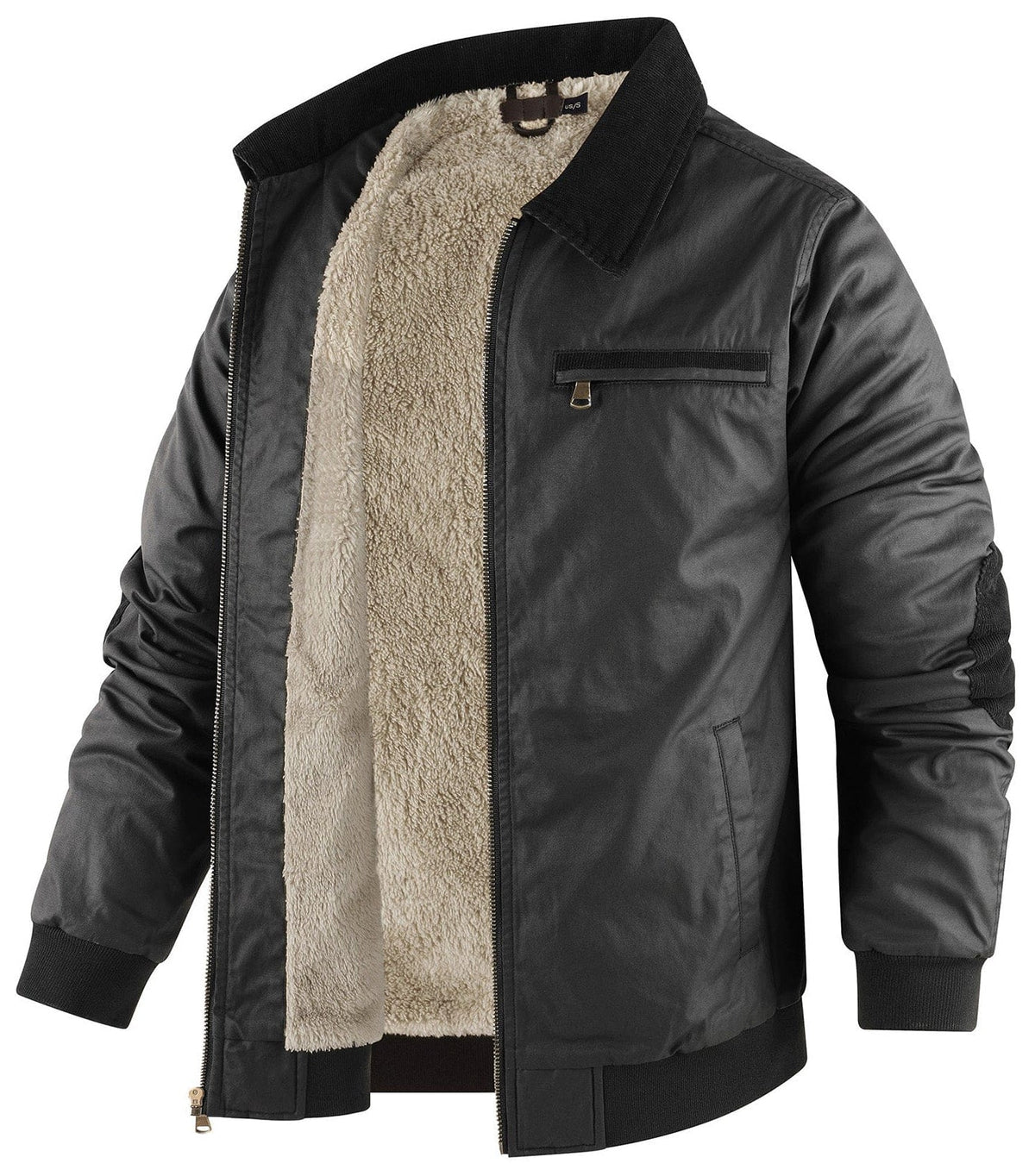 Fleece Lined Structured Collar Zip Bomber Jacket for Men | Winter Outerwear