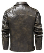 Distressed Finish Zip Pocket PU Leather Jacket for Men | Casual Wear