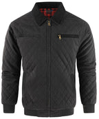 Diamond Quilted Corduroy Collar Zip Bomber Jacket for Men | Layering