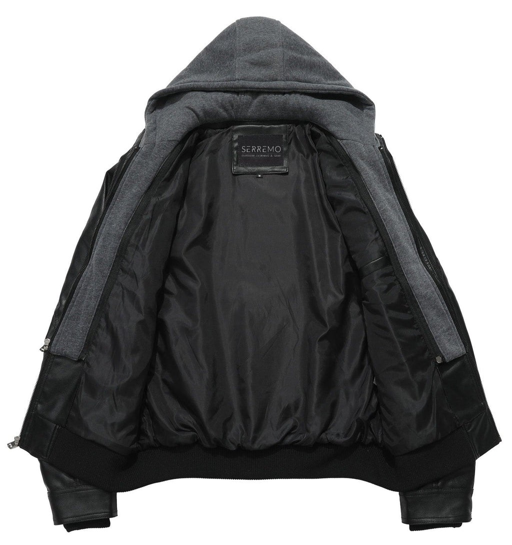 Removable Hood PU Leather Bomber Jacket for Men | Casual Wear