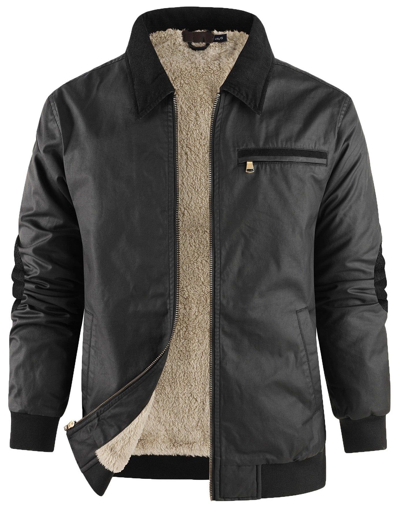 Fleece Lined Structured Collar Zip Bomber Jacket for Men | Winter Outerwear