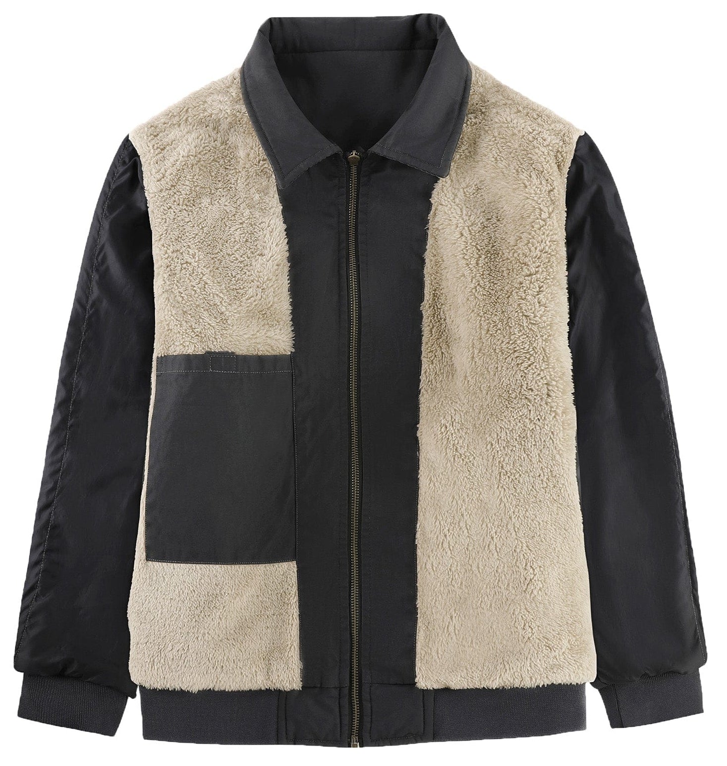 Fleece Lined Structured Collar Zip Bomber Jacket for Men | Winter Outerwear