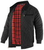 Diamond Quilted Corduroy Collar Zip Bomber Jacket for Men | Layering