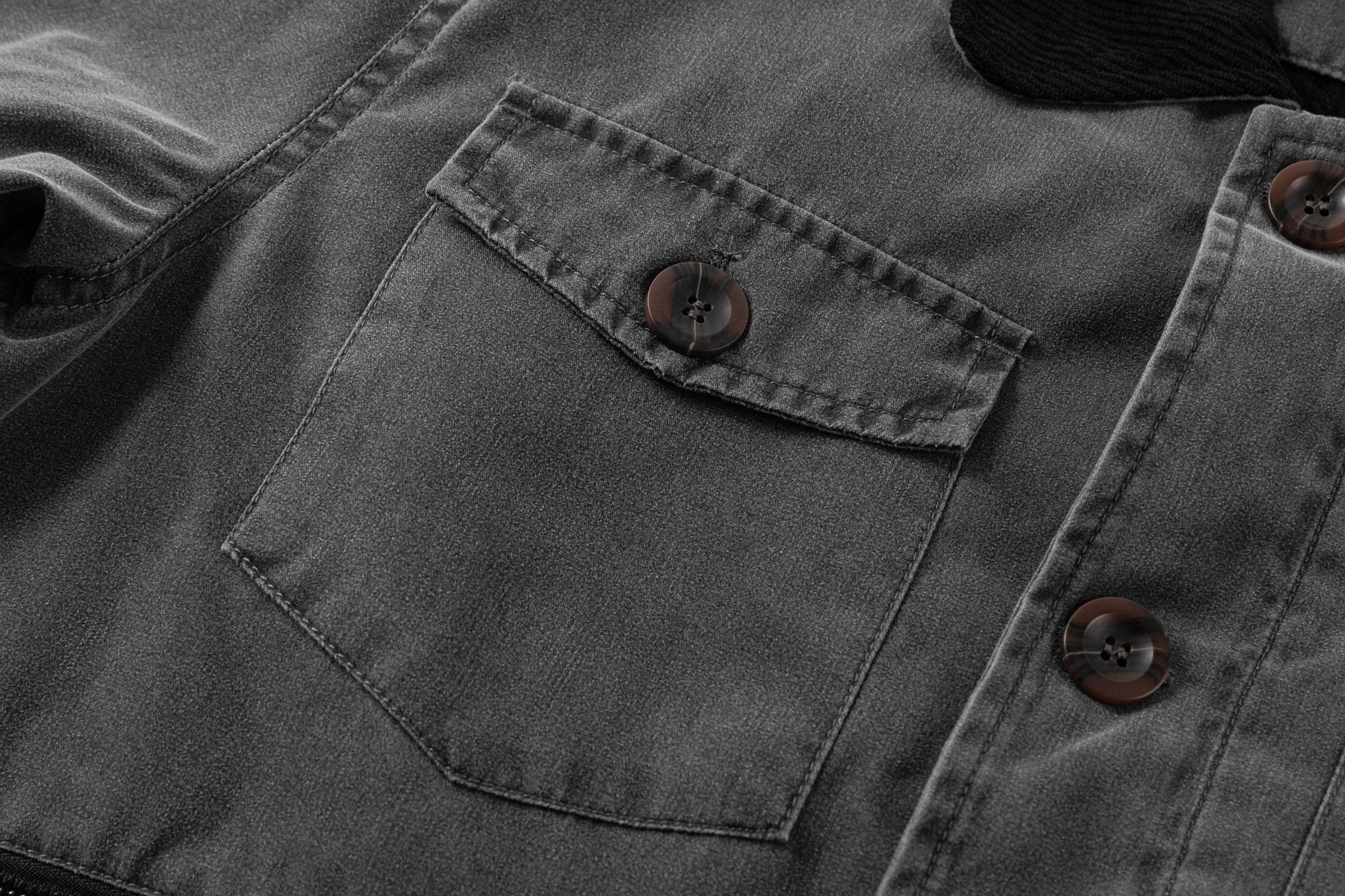 Corduroy Collar Multi Pocket Canvas Utility Jacket for Men | Casual Wear