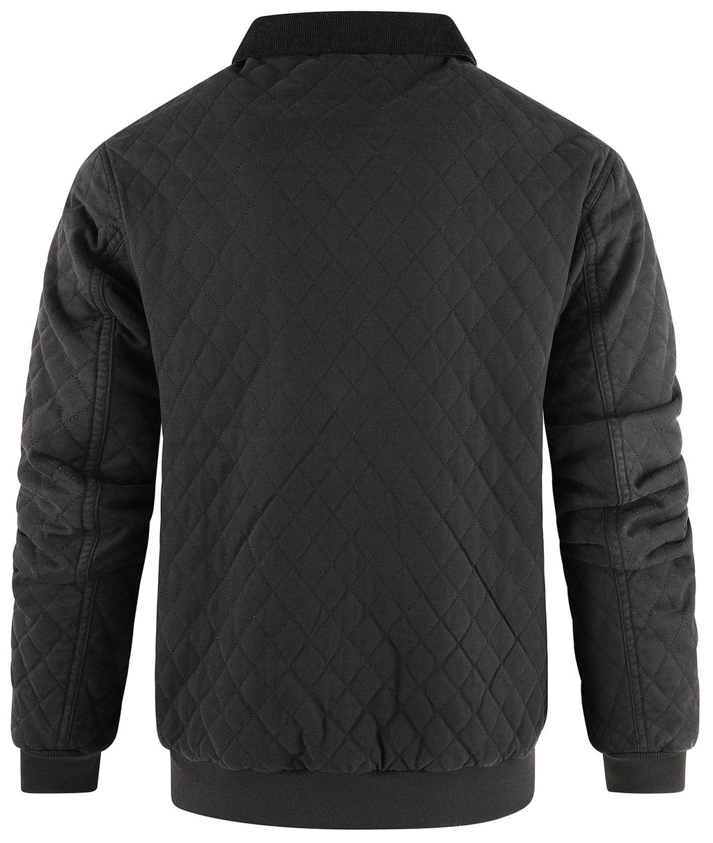 Diamond Quilted Corduroy Collar Zip Bomber Jacket for Men | Layering