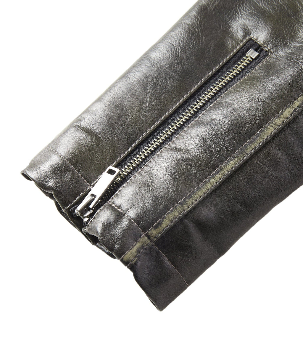 Distressed Finish Zip Pocket PU Leather Jacket for Men | Casual Wear
